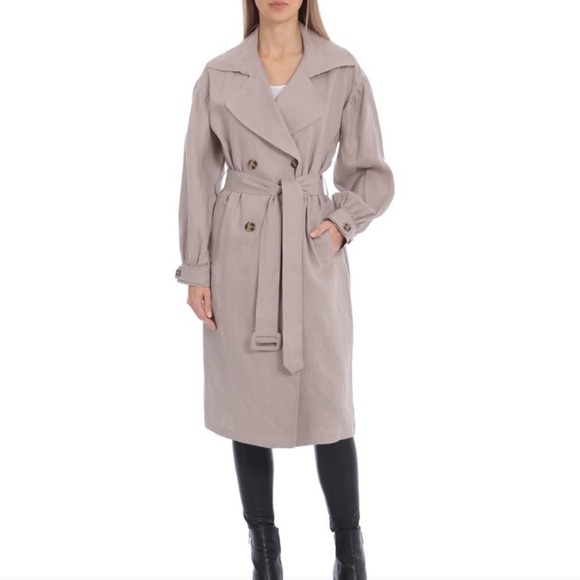 Avec Les Filles 100% Linen Belted Trench Coat Taupe Small NWOT - Picture 1 of 13